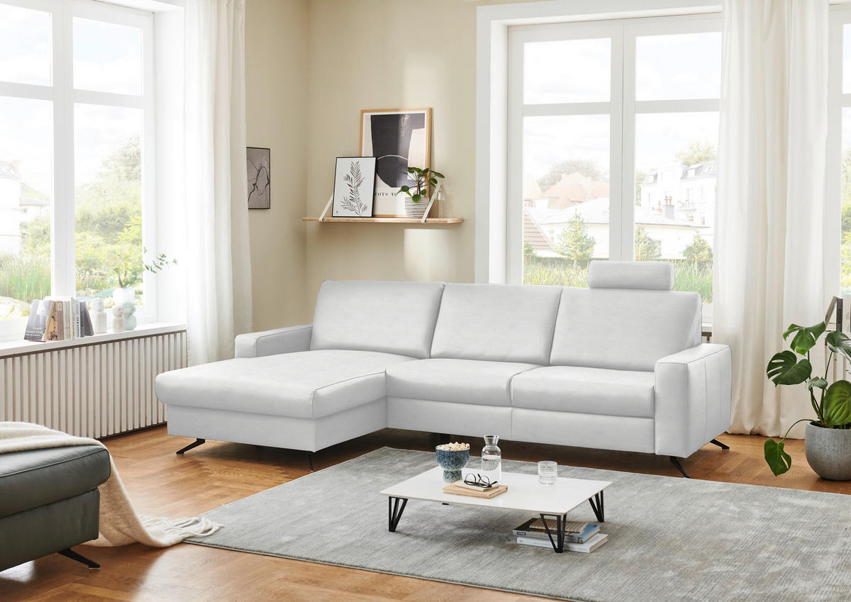 ECKSOFA in Echtleder Weiss  - Weiss/Schwarz, Design, Leder/Metall (165/267cm) - Beldomo Premium