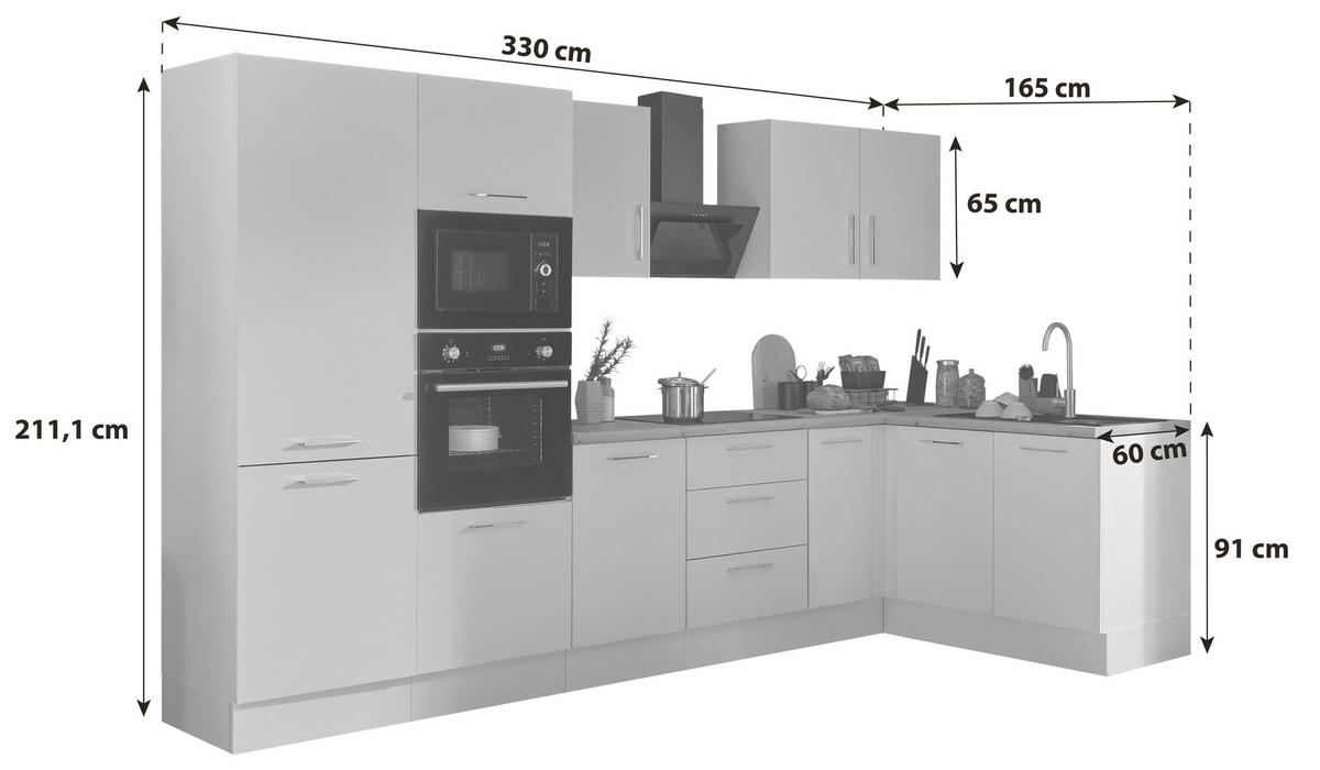 ECKKÜCHE 330/165 cm  in Schwarz, Eiche Artisan  - Schwarz/Eiche Artisan, Basics, Holzwerkstoff/Metall (330/165cm) - MID.YOU