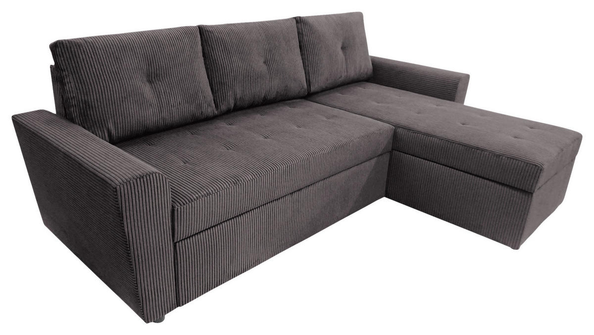ECKSOFA TERMOLI in Cord Graubraun  231/155 cm  - Graubraun/Schwarz, Design, Kunststoff/Textil (231/155cm) - MID.YOU