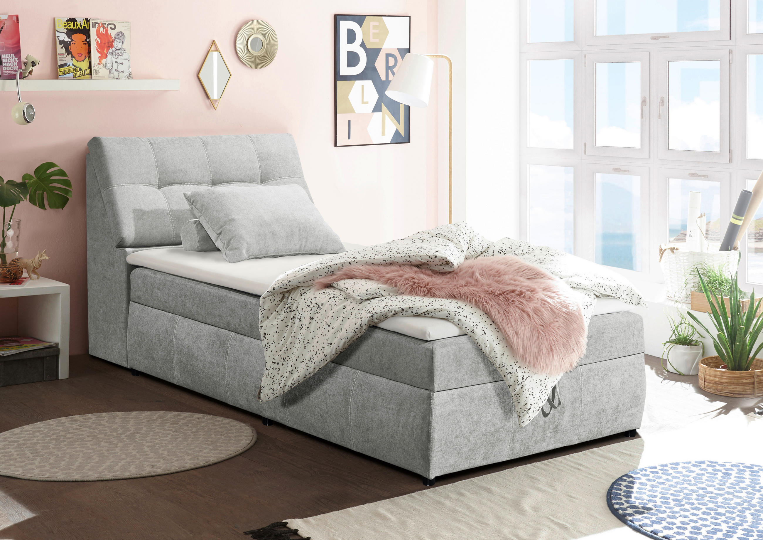 BOXBETT 120/200 cm  in Hellgrau  - Hellgrau/Schwarz, Design, Kunststoff/Textil (120/200cm) - Carryhome