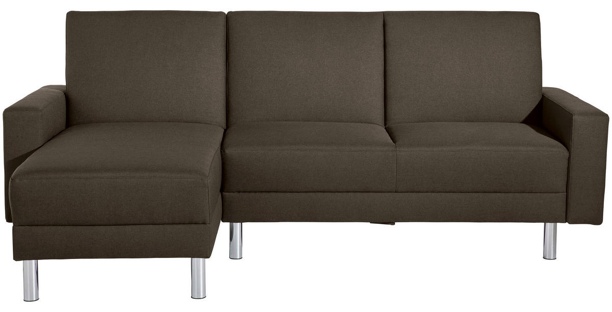 ECKSCHLAFSOFA inkl. Hocker  Braun Flachgewebe  - Chromfarben/Braun, KONVENTIONELL, Textil/Metall (152/230cm) - Max Winzer