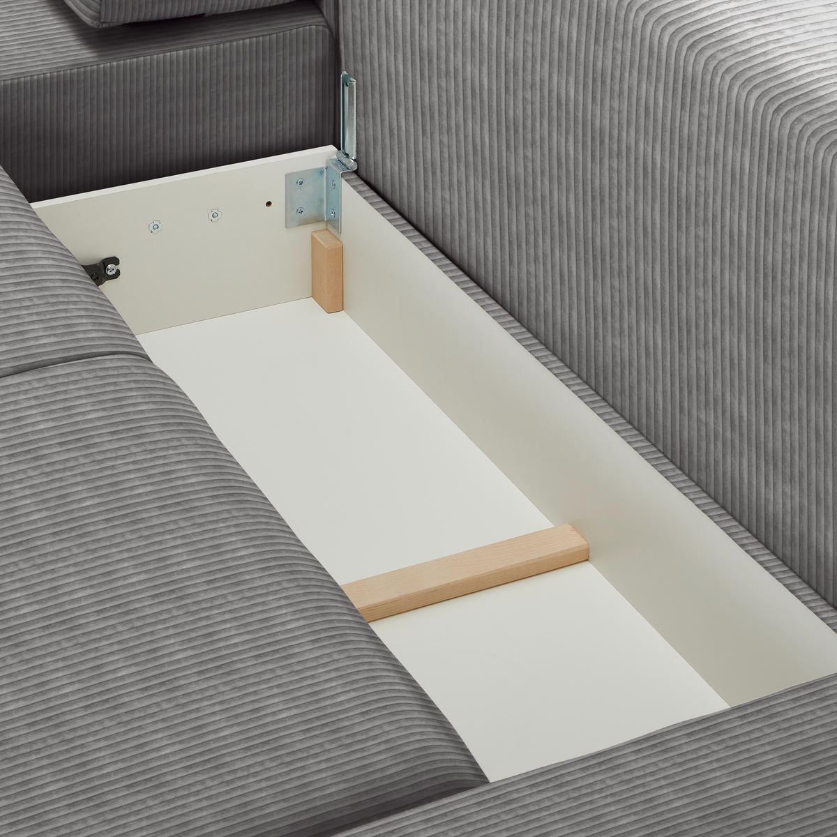 WOHNLANDSCHAFT in Cord Grau  - Buchefarben/Schwarz, Konventionell, Holz/Kunststoff (283/371/208cm) - Livetastic
