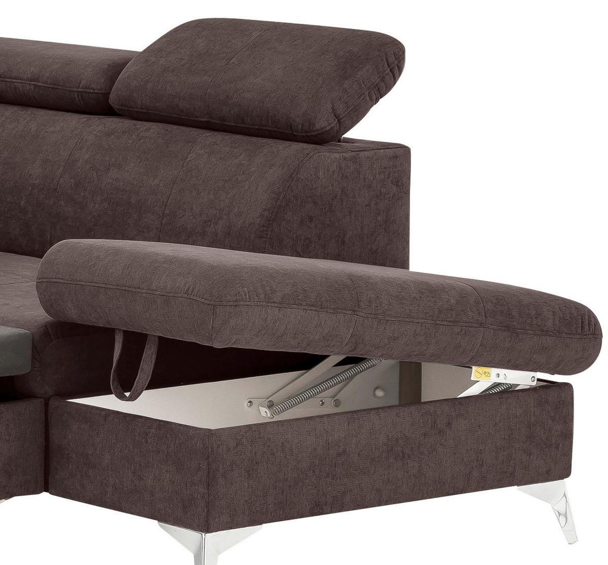 ECKSOFA in Mikrofaser Dunkelbraun  - Chromfarben/Dunkelbraun, Konventionell, Textil/Metall (256/209cm) - Livetastic