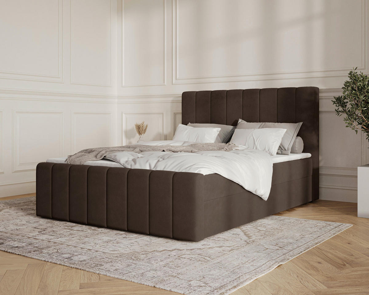 BOXBETT 160/200 cm,  in Dunkelbraun, Bettkasten, Topper, H2 + H3 = mittel + fest  - Dunkelbraun/Schwarz, MODERN, Holz/Kunststoff (160/200cm) - Livetastic