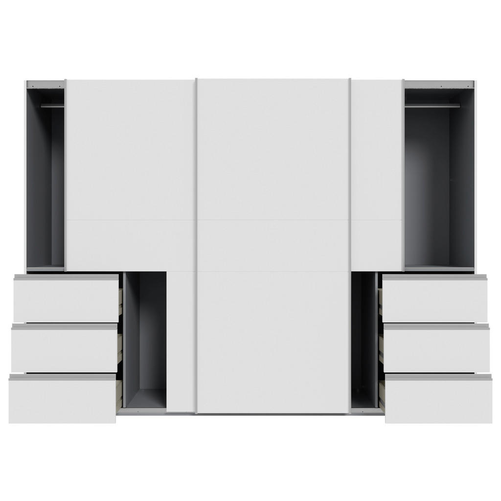Thumbnail - Carryhome Schwebetürenschrank, Weiß, Holzwerkstoff, 3 Fächer, 6 Schubladen, 270x200x61 cm, Typenauswahl, in verschiedene...