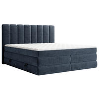 BOXSPRINGBETT 140/200 cm,  in Dunkelblau, Bettkasten, Matratzen, H2 + H3 = mittel + fest  - Schwarz/Dunkelblau, KONVENTIONELL, Kunststoff/Textil (140/200cm) - Carryhome