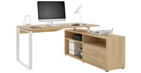 ECKSCHREIBTISCH 160/158/75 cm  in Hickory  - Alufarben/Weiß, Basics, Holzwerkstoff/Metall (160/158/75cm) - Novel