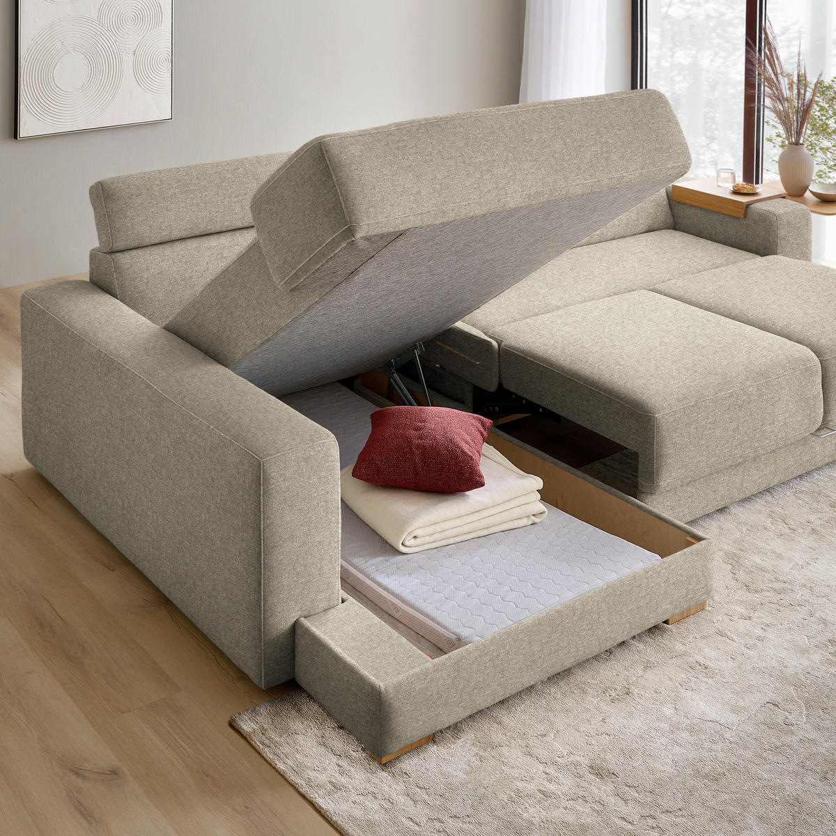 ECKSOFA  in Chenille Sandfarben  206/316 cm  - Sandfarben/Eichefarben, Design, Textil (206/316cm) - Sedda