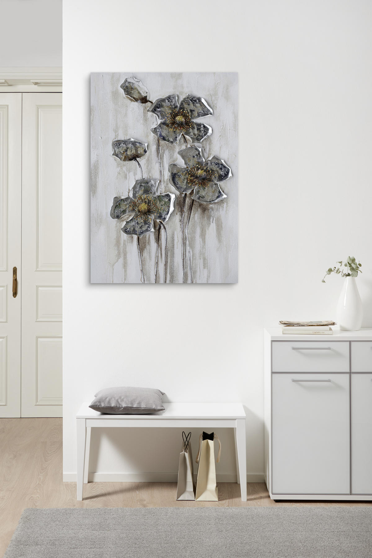 OBJEKTBILD Blumen 70/100 cm  - Silberfarben/Braun, LIFESTYLE, Holz/Textil (70/100cm) - Monee