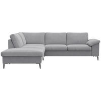 ECKSOFA Hellgrau Chenille, Webstoff, Flachgewebe  - Hellgrau/Alufarben, Design, Textil/Metall (225/247cm) - Livetastic