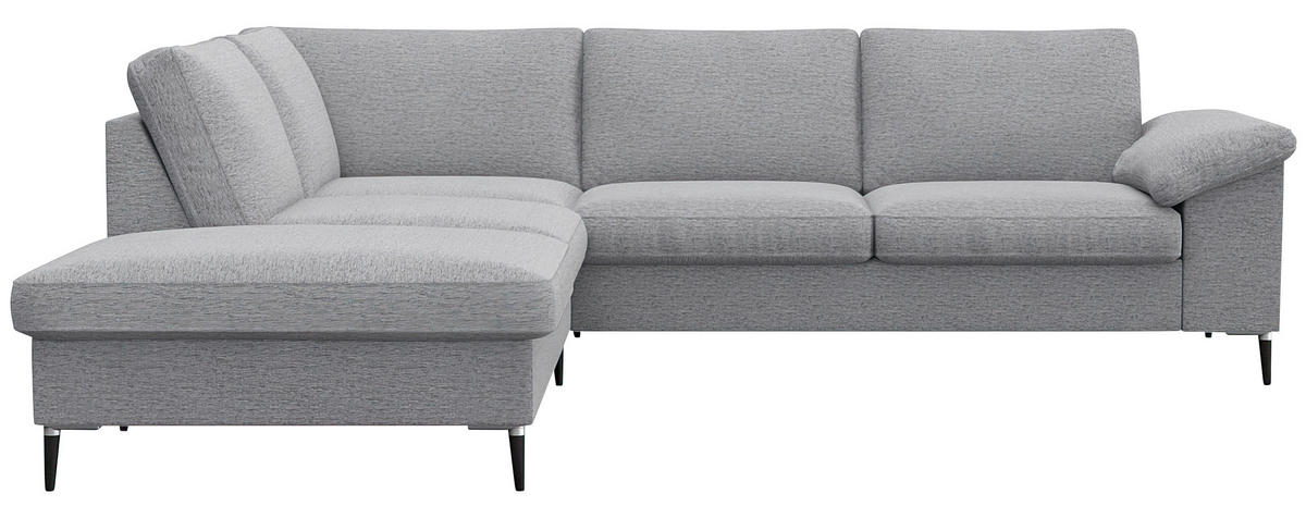 ECKSOFA Hellgrau Chenille, Webstoff, Flachgewebe  - Hellgrau/Alufarben, Design, Textil/Metall (225/247cm) - Livetastic