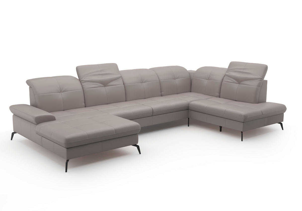 WOHNLANDSCHAFT in Echtleder Hellgrau  - Hellgrau/Schwarz, Konventionell, Leder/Metall (185/357/231cm) - Sit & More