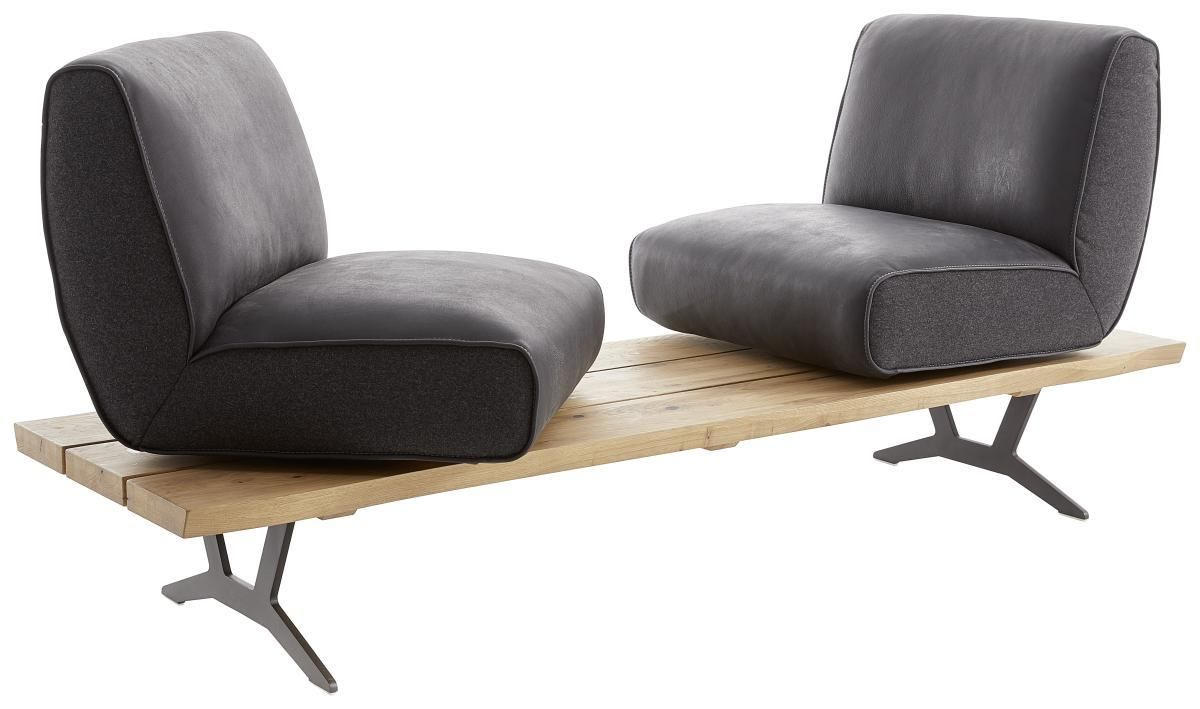 SITZBANK in Holz, Metall, Leder Anthrazit, Schwarz, Eichefarben  - Eichefarben/Anthrazit, Design, Leder/Holz (190/85/69cm) - Ambiente
