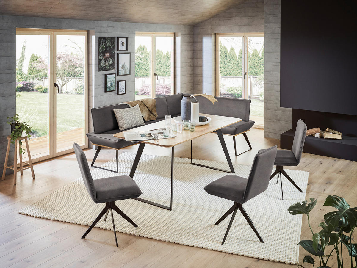 ECKBANK in Holz, Metall, Textil Grau, Schwarz, Eichefarben  - Eichefarben/Schwarz, Design, Holz/Textil (183/243cm) - Voleo
