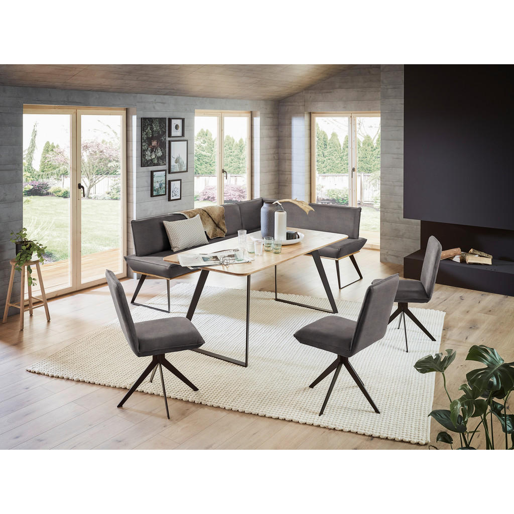 Thumbnail - Voleo Eckbank, Grau, Schwarz, Eiche, Holz, Metall, Textil, Eiche, massiv, 5-Sitzer, Eckteil, L-Form, 223x163 cm, Stoffau...
