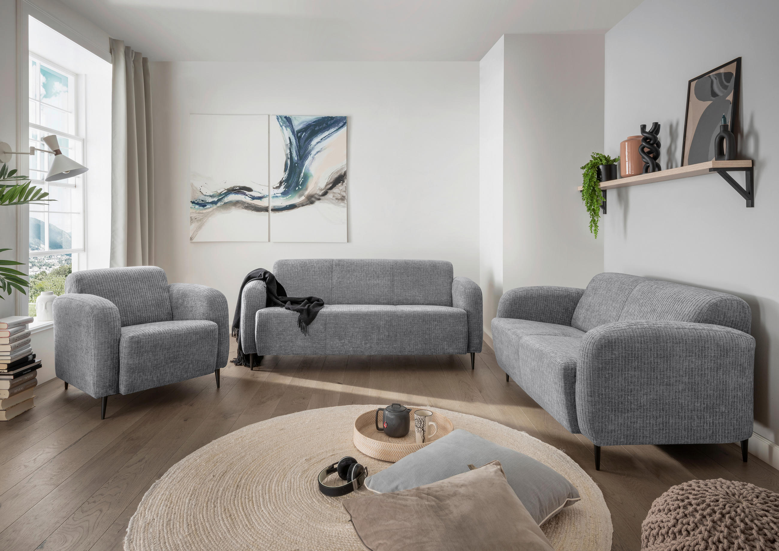 2-SITZER-SOFA Mikrofaser Grau  - Schwarz/Grau, MODERN, Textil/Metall (140/76/90cm) - Livetastic