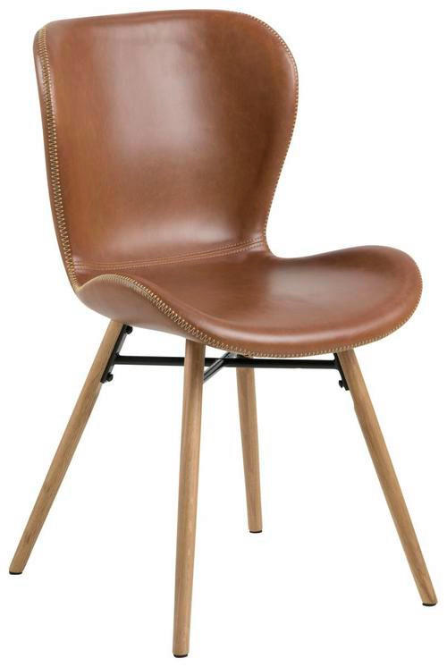 STUHL Lederlook Braun, Eichefarben Eiche massiv  - Eichefarben/Creme, Trend, Holz/Textil (47/82,5/56cm)