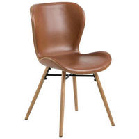 STUHL Lederlook Braun, Eichefarben Eiche massiv  - Eichefarben/Creme, Trend, Holz/Textil (47/82,5/56cm)