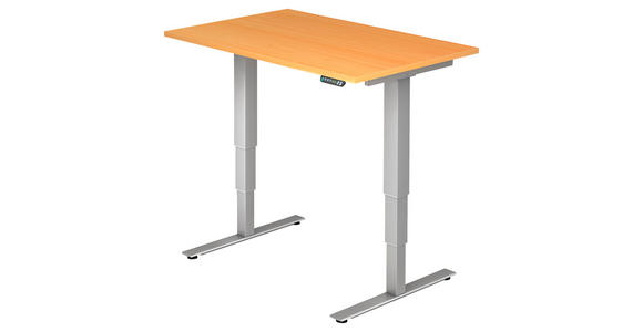 SCHREIBTISCH 120/80/63,5-128,5 cm  in Silberfarben, Buchefarben  - Silberfarben/Buchefarben, KONVENTIONELL, Holzwerkstoff/Metall (120/80/63,5-128,5cm) - Venda