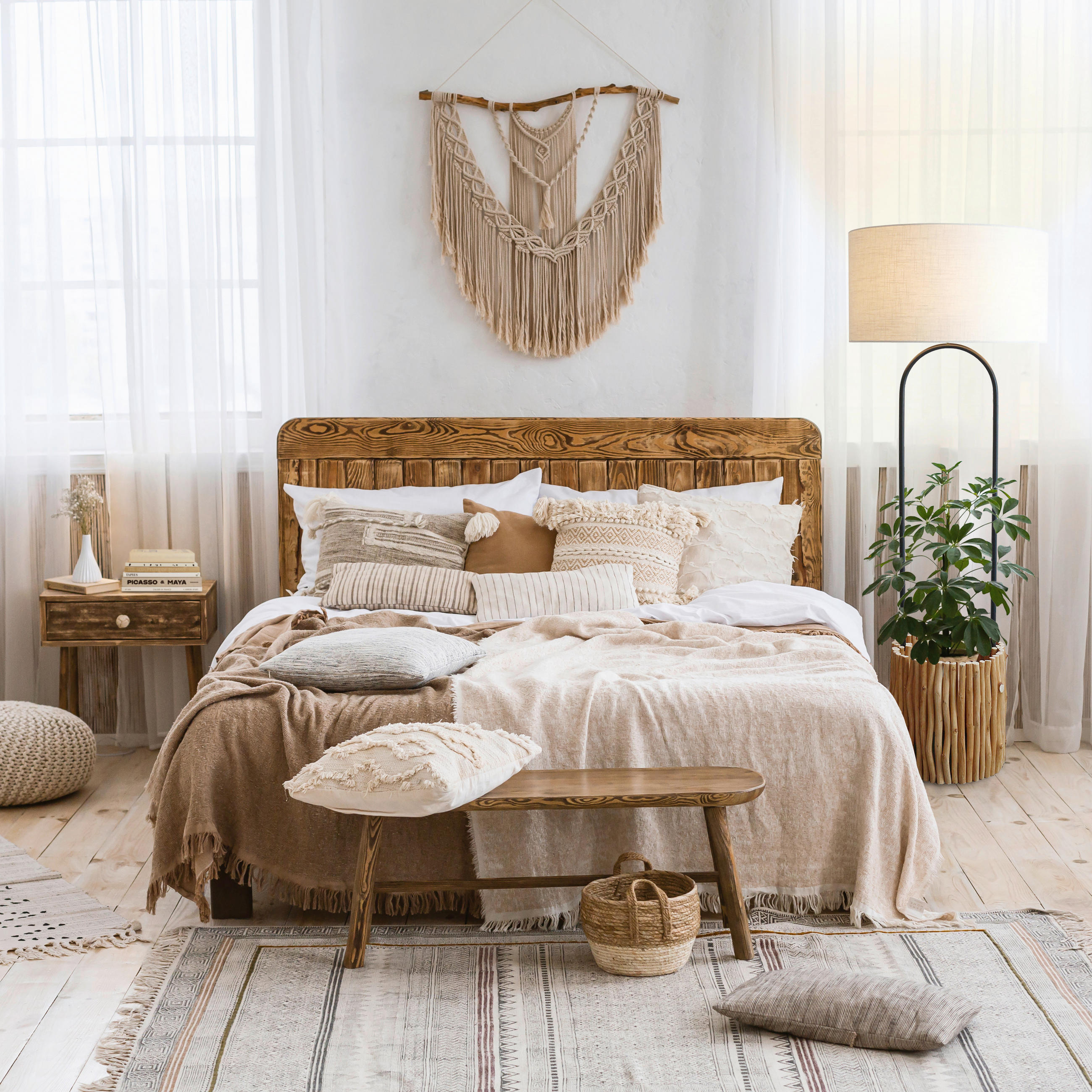 STEHLEUCHTE  34/155/34 cm   - Schwarz/Naturfarben, Design, Holz/Textil (34/155/34cm) - P & B