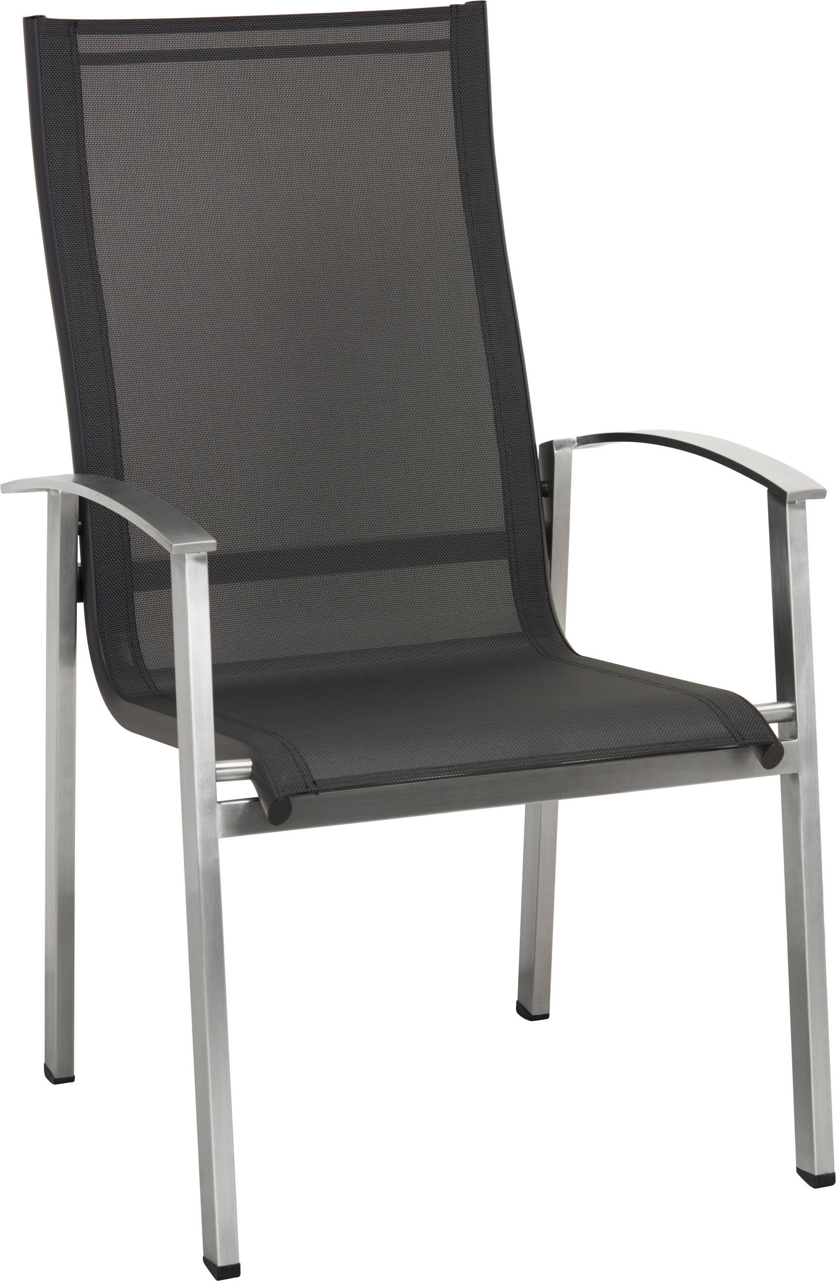 Stapelsessel in Metall, Textil Anthrazit, Edelstahlfarben