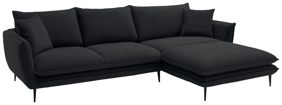 ECKSOFA Schwarz Webstoff  - Schwarz, KONVENTIONELL, Textil/Metall (304/196cm) - Hom`in