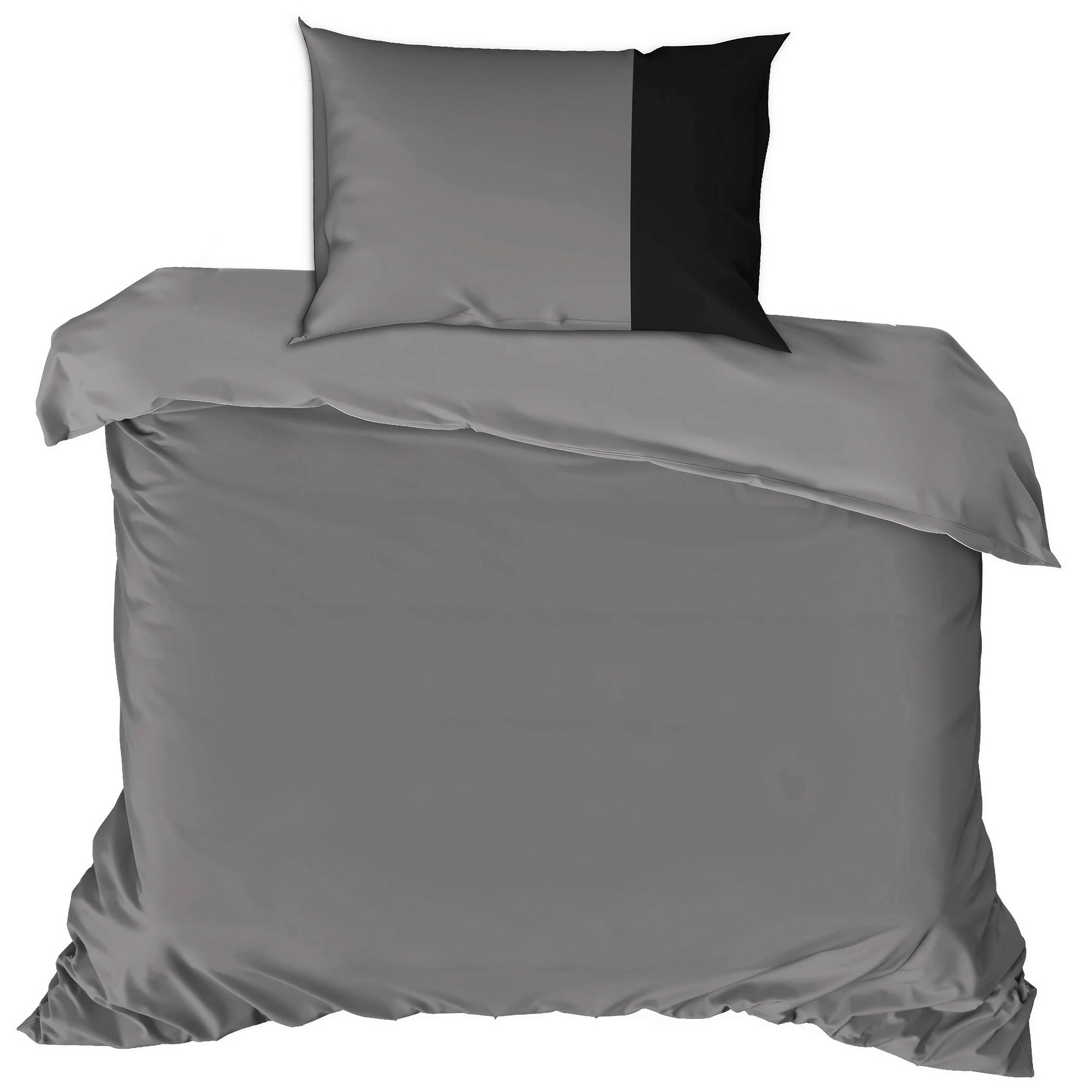 BETTWÄSCHE Renforcé 155/220 cm  - Schwarz/Grau, Basics, Textil (155/220cm)