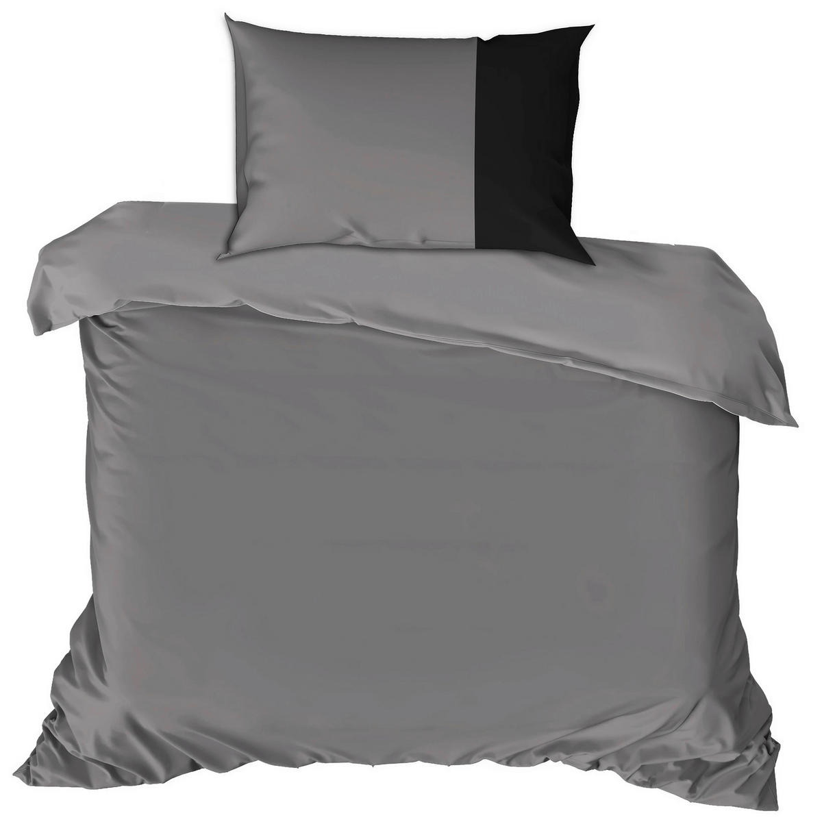 BETTWÄSCHE Renforcé 155/220 cm  - Schwarz/Grau, Basics, Textil (155/220cm)