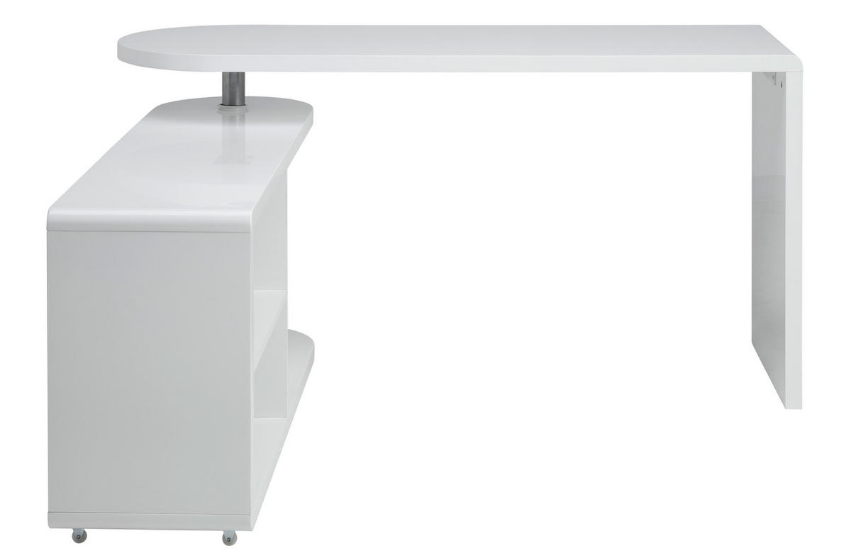 ECKSCHREIBTISCH  Silberfarben, Weiß Hochglanz Stauraum  - Weiß Hochglanz/Silberfarben, MODERN, Holzwerkstoff/Kunststoff (145/74.7/50cm) - MID.YOU