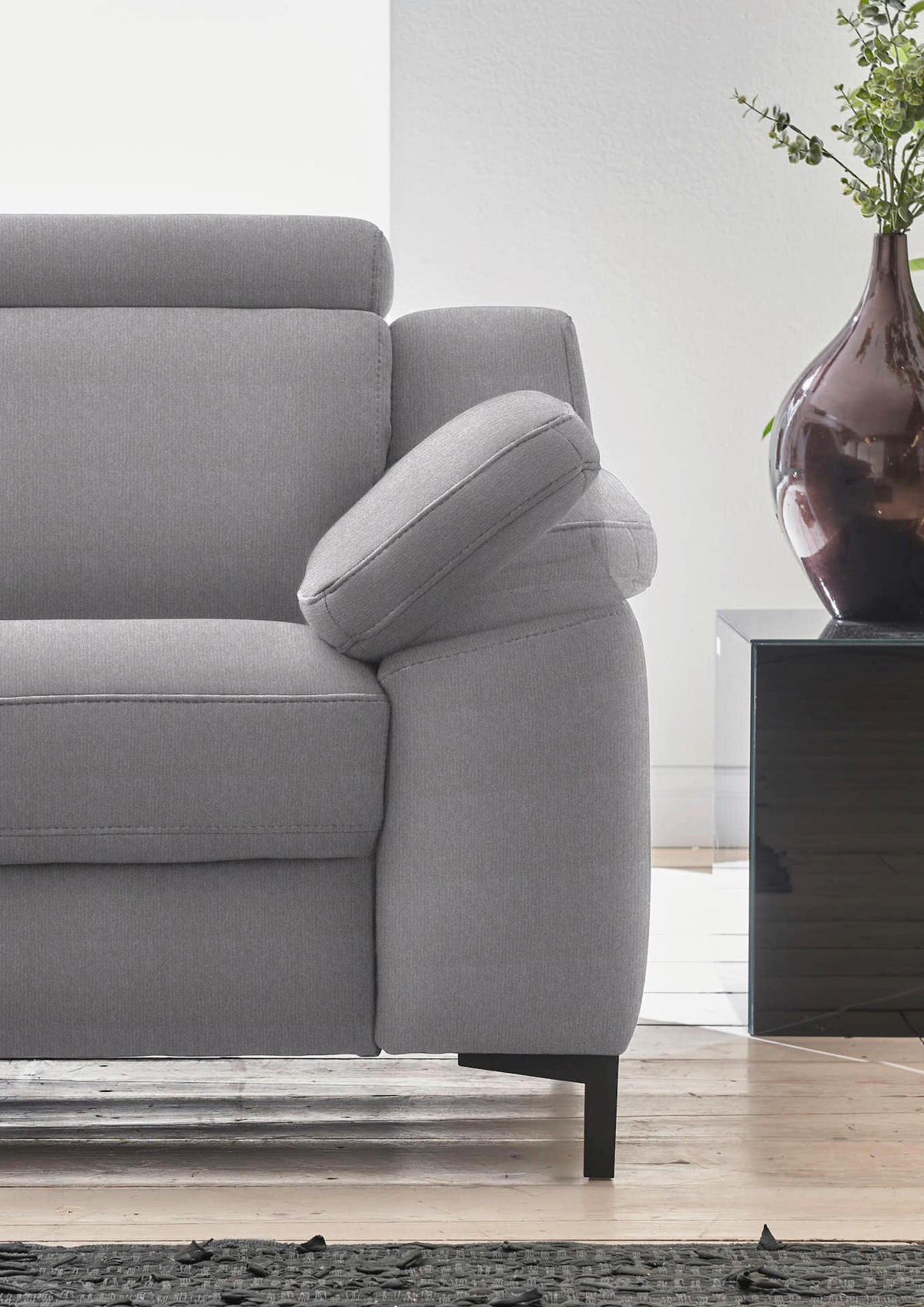 3-SITZER-SOFA in Chenille Grau  - Schwarz/Grau, Design, Textil/Metall (230/104/104cm) - Valdera