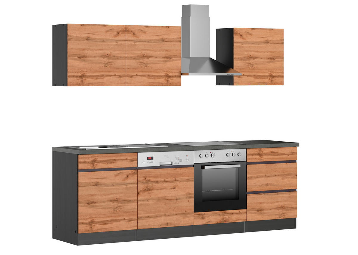 KÜCHENBLOCK 240 cm   in Graphitfarben, Eiche Wotan  - Eiche Wotan/Graphitfarben, Design, Holzwerkstoff (240cm) - Held