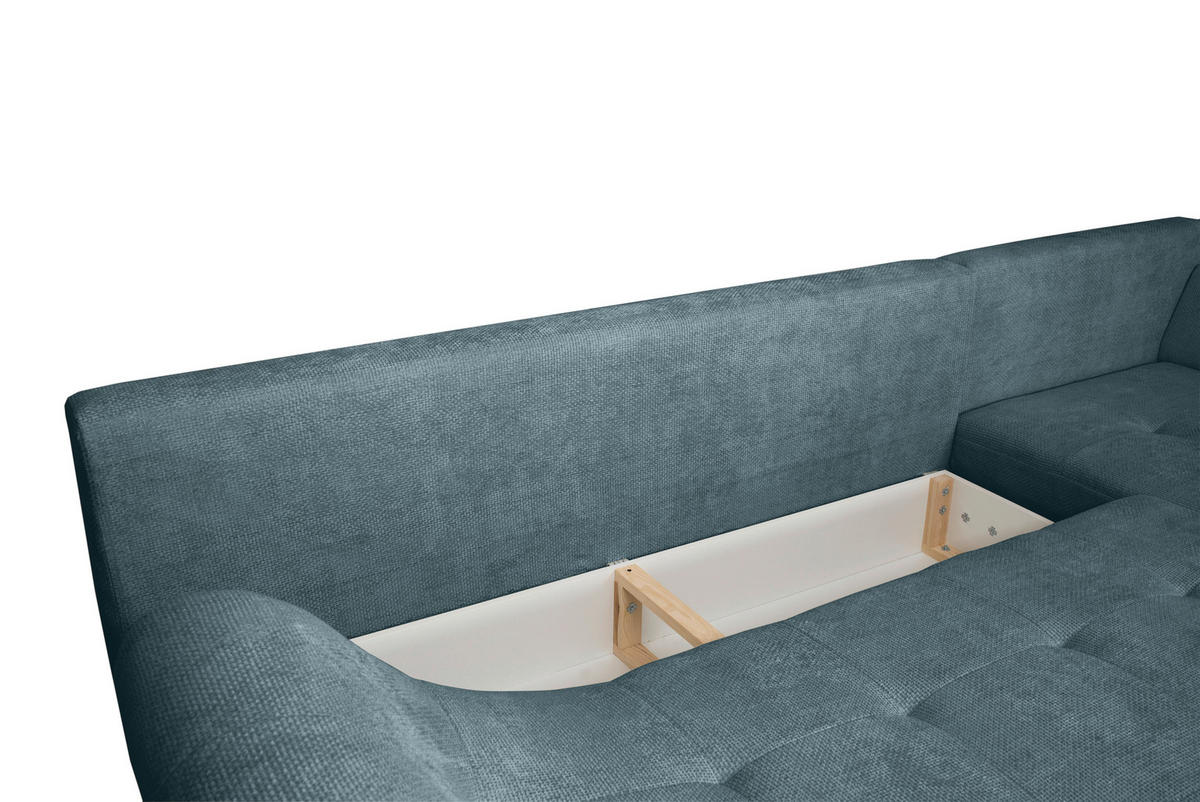 ECKSOFA Blau Struktur  - Blau/Schwarz, KONVENTIONELL, Textil/Metall (274/194cm) - Carryhome