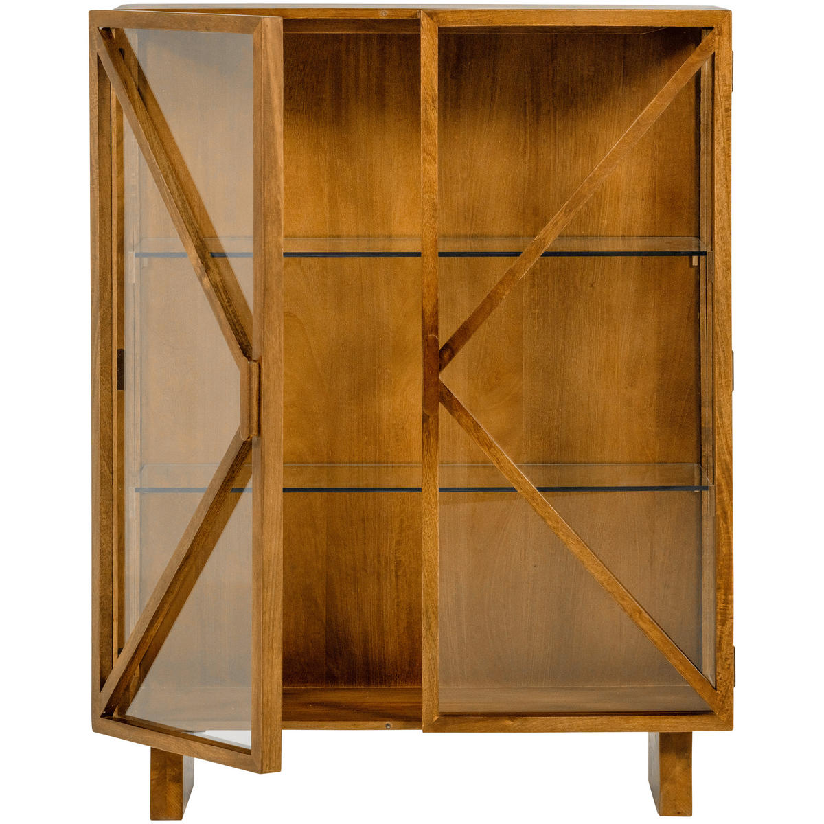 VITRINE Kella in massiv Mangoholz Naturfarben  - Naturfarben, Design, Glas/Holz (100/132/44cm) - Livetastic