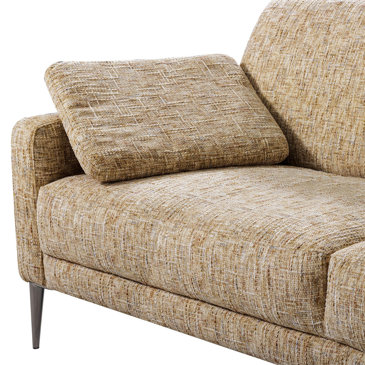 3-SITZER-SOFA Webstoff Hellbraun  - Hellbraun/Schwarzchrom, Design, Textil/Metall (187/85/92cm) - Livetastic