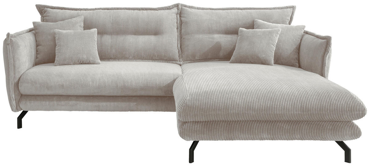 ECKSOFA in Cord Silberfarben  - Silberfarben/Schwarz, Modern, Textil/Metall (255/180cm) - Livetastic