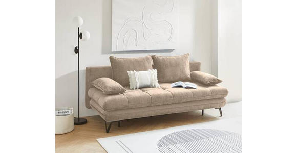 SCHLAFSOFA Samt Beige - Beige/Schwarz, Design, Textil/Metall (205/79-96/85cm) - Novel