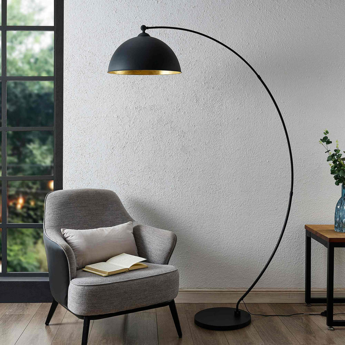 STEHLEUCHTE Aleyna 118/185 cm   - Goldfarben/Schwarz, Design, Metall (118/185cm) - Novel