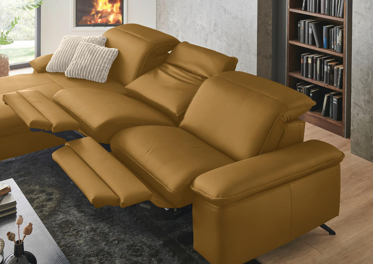 ECKSOFA  Echtleder Currygelb  - Currygelb/Schwarz, Design, Leder/Metall (169/307cm) - Beldomo Premium