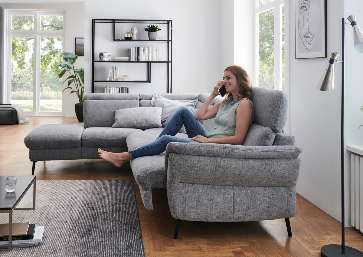 ECKSOFA in Struktur Grau  - Schwarz/Grau, Modern, Textil/Metall (235/275cm) - Cantus
