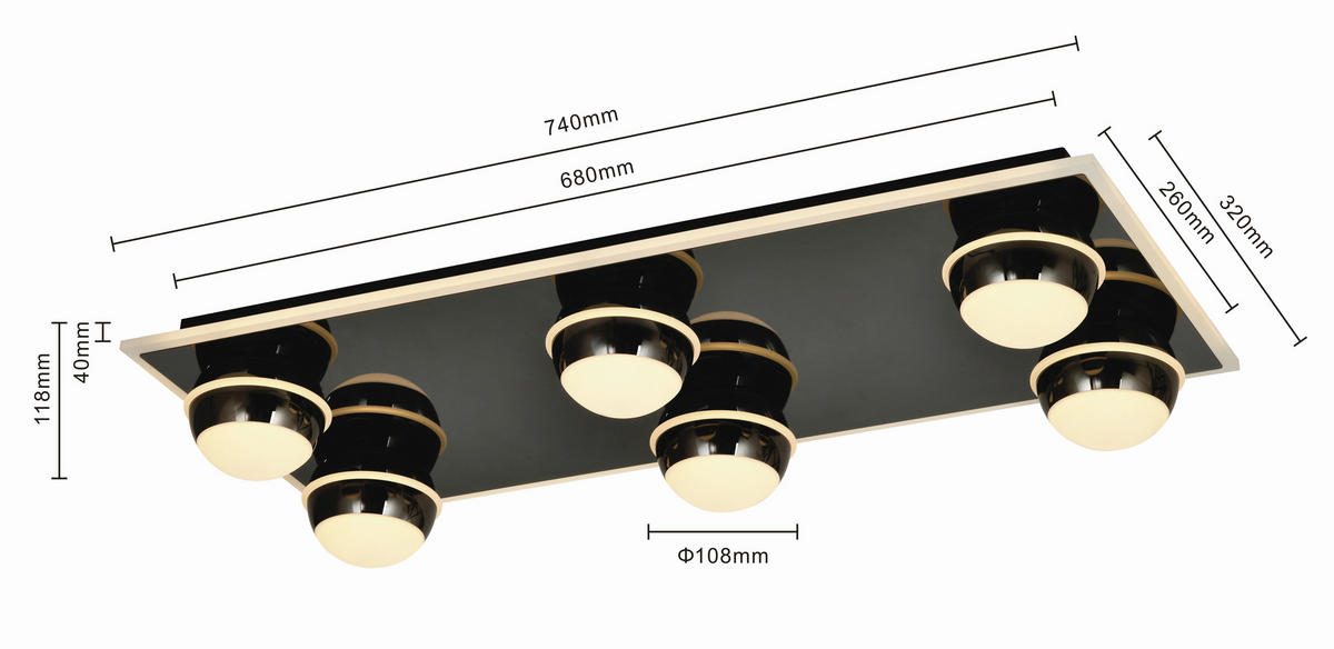LED-DECKENLEUCHTE Biarritz 74/32/12,5 cm  - Schwarzchrom, Design, Kunststoff/Metall (74/32/12,5cm)
