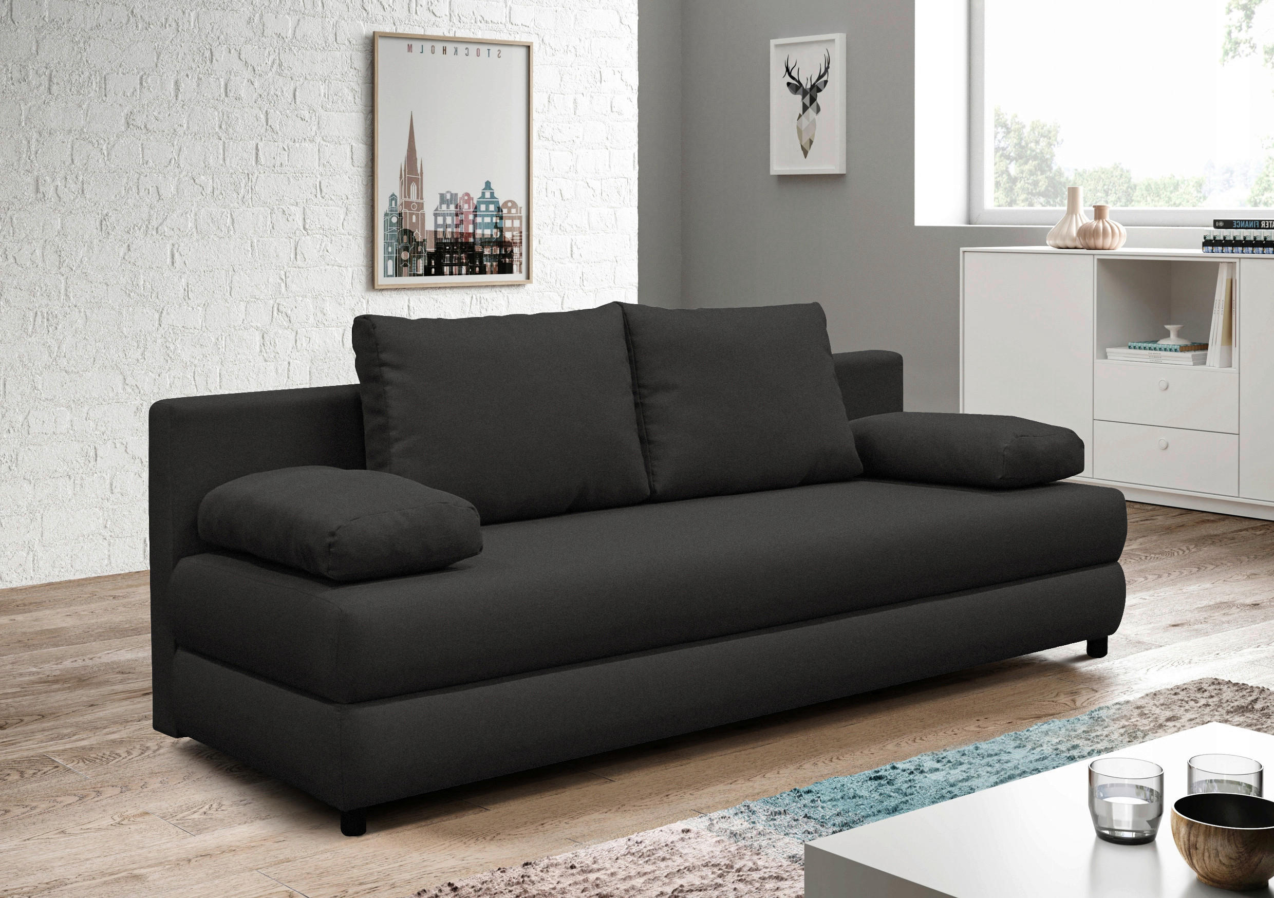 SCHLAFSOFA Webstoff Anthrazit  - Anthrazit/Schwarz, Design, Kunststoff/Textil (200/88/87cm) - P & B