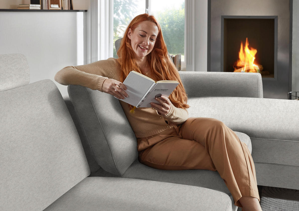 ECKSOFA  in Chenille, Flachgewebe Cappuccino  316/175 cm  - Schwarz/Cappuccino, Design, Textil/Metall (316/175cm) - Dieter Knoll