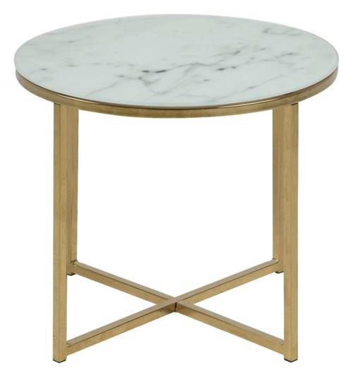 COUCHTISCH Sicherheitsglas 50/50/42 cm rund Grau, Weiß, Goldfarben  - Goldfarben/Weiß, Trend, Glas/Metall (50/50/42cm) - Livetastic
