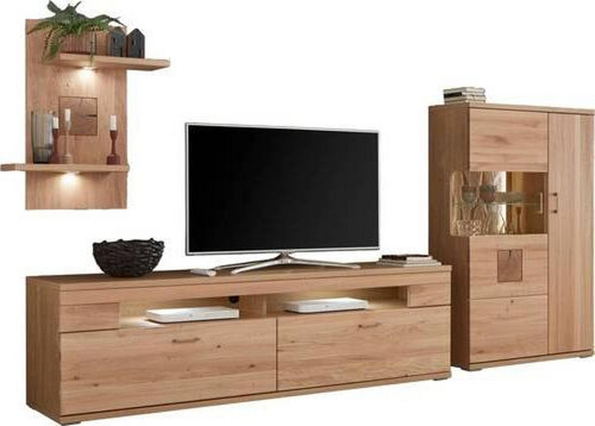 WOHNWAND  in Alteiche  317,1/171/50,2 cm  - Alteiche/Silberfarben, KONVENTIONELL, Glas/Holz (317,1/171/50,2cm) - Livetastic