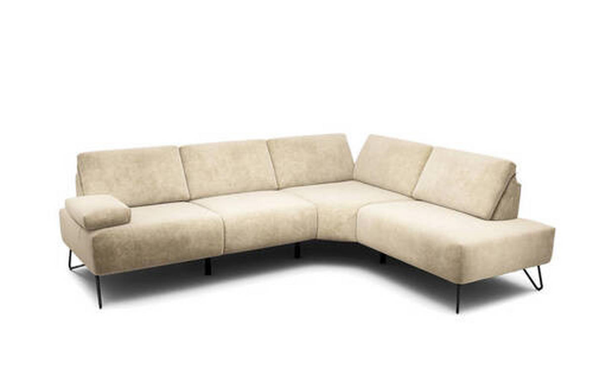 ECKSOFA in Samt Naturfarben  248-263/193 cm  - Schwarz/Naturfarben, Design, Textil/Metall (248-263/193cm) - SENSOO