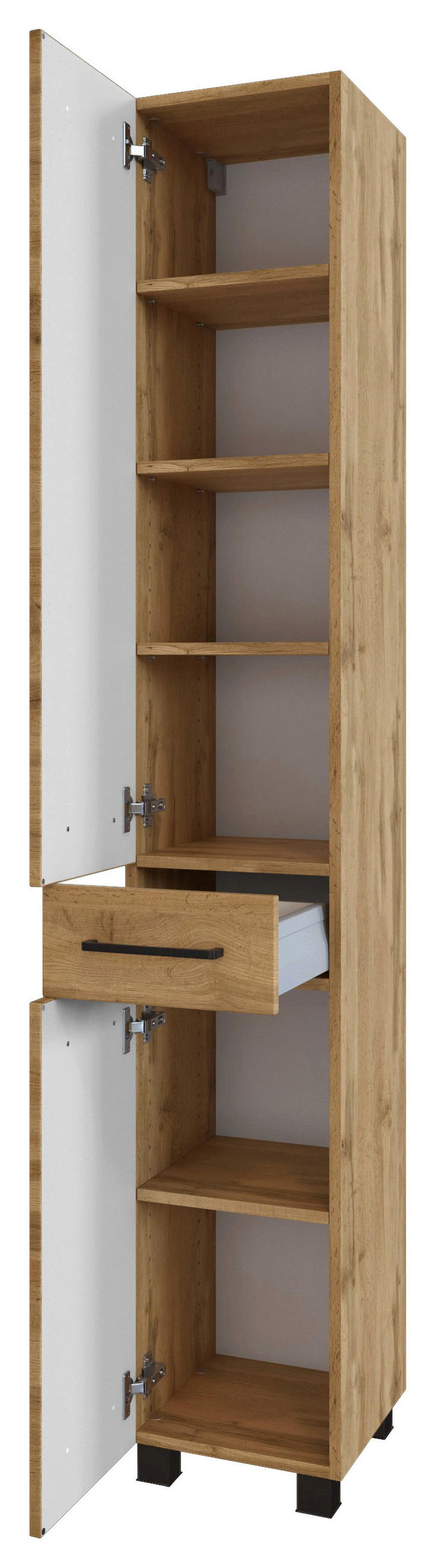 HOCHSCHRANK 30/180/35 cm  - Eichefarben/Schwarz, Modern, Holzwerkstoff/Metall (30/180/35cm) - Held