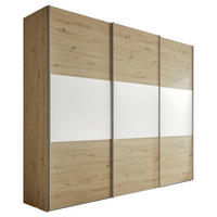 SCHWEBETÜRENSCHRANK in Weiss, Eiche Artisan  - Weiss/Alufarben, Holzwerkstoff/Metall (298/222/68cm) - Moderano