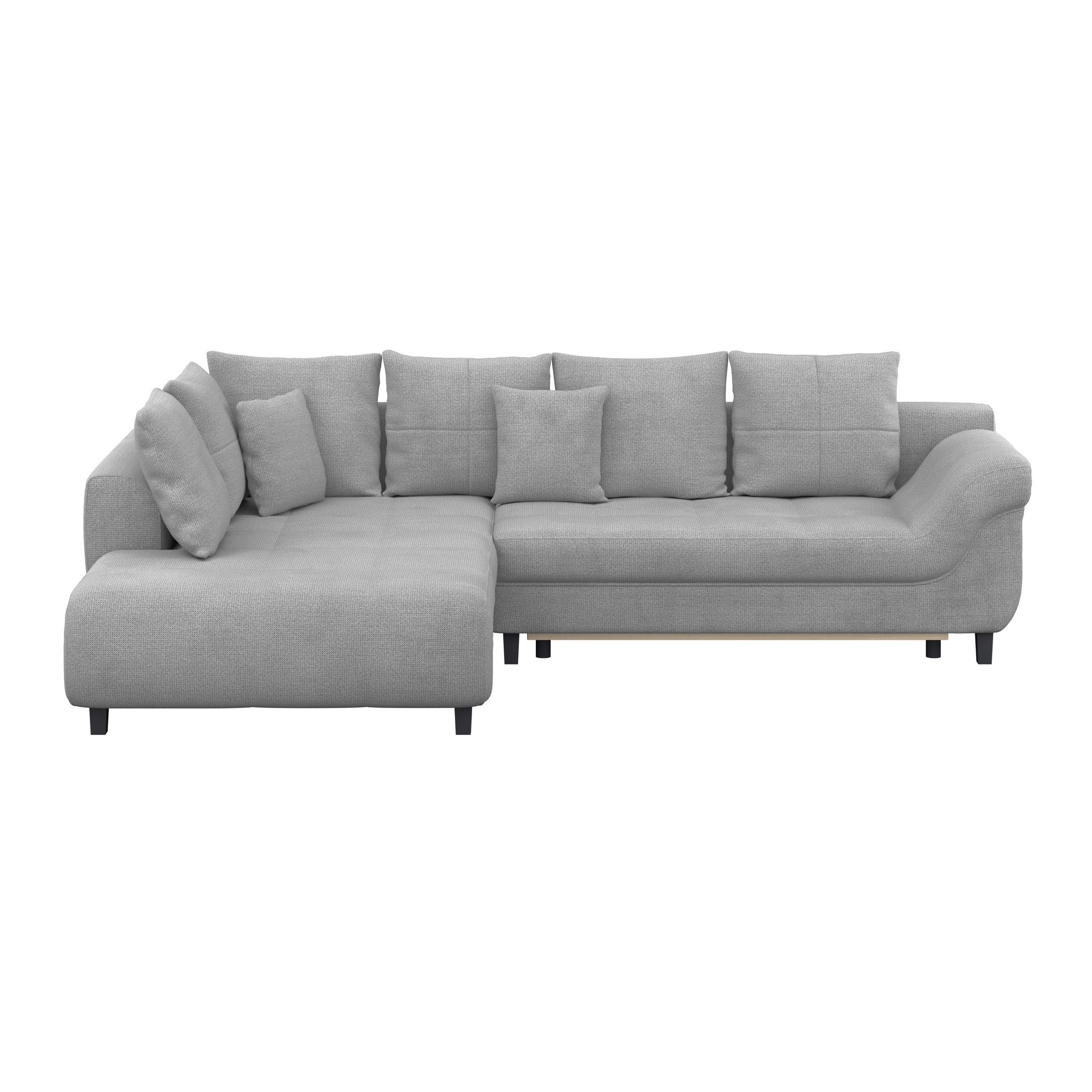 ECKSOFA MENDOZA NEW Blaugrau Chenille, Struktur Zierkissen, Rückenkissen, Bettkasten  - Blaugrau/Schwarz, KONVENTIONELL, Textil (197/309cm) - MID.YOU