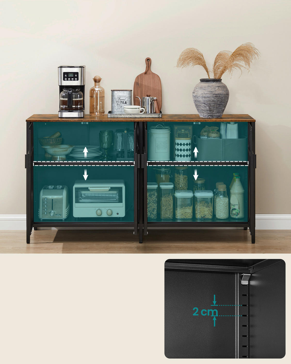 SIDEBOARD  141/76/40 cm  - Schwarz/Braun, Trend, Holzwerkstoff/Metall (141/76/40cm) - Boxxx