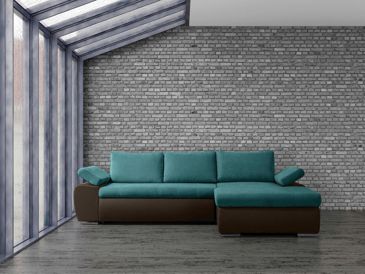 ECKSOFA Türkis, Schlammfarben Flachgewebe  - Türkis/Schlammfarben, Design, Kunststoff/Textil (271/175cm) - MID.YOU